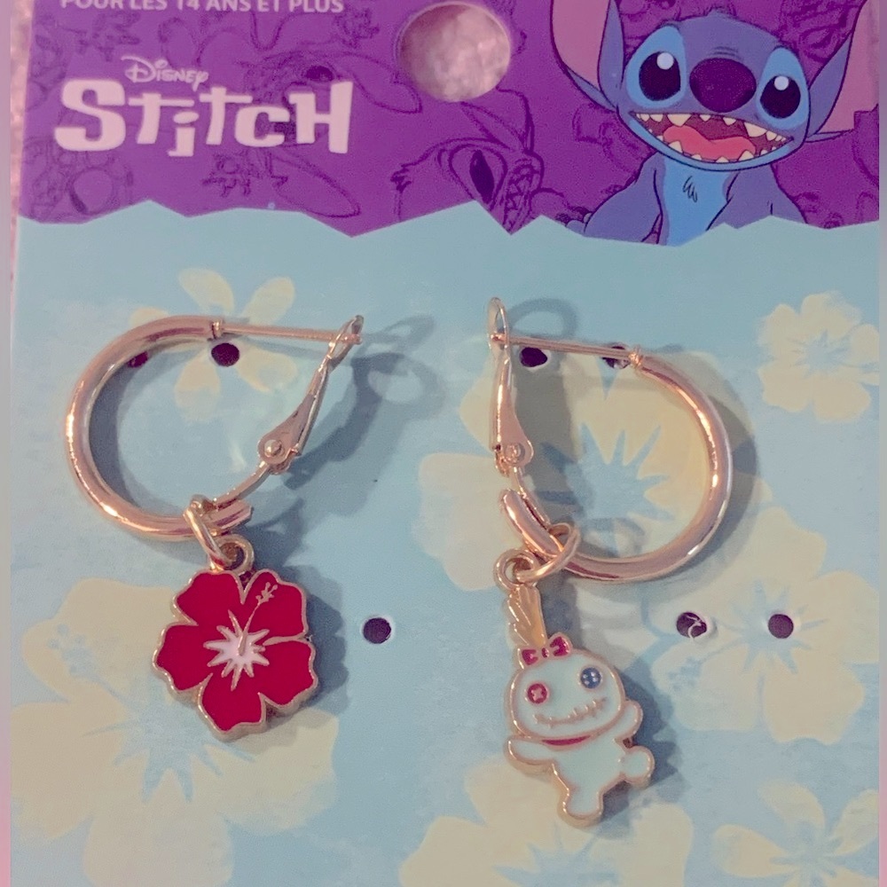 DISNEY Stitch Gold Hoop Earrings Charm kids Jewelry NEW NWT
